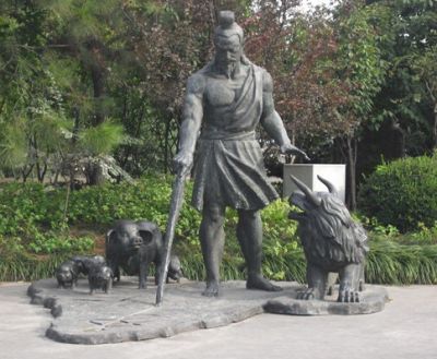 湖南一小区人物雕塑-画地为牢铸铜雕塑