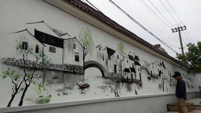 江南水乡墙绘，涂鸦手绘